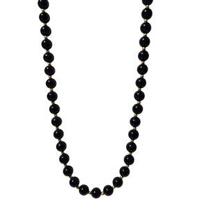 Elegant Retro Black Beaded Necklace Gold Tone Accents Fashion Jewelry Women